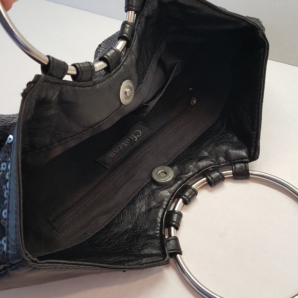 Chateau, Black Sequin Purse - Silver Round Handles - Picture 7 of 8